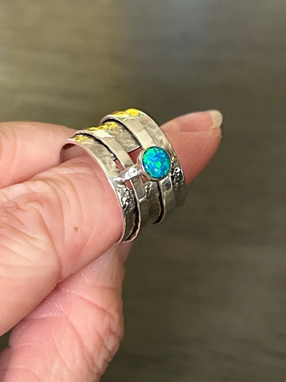VINTAGE RARE Handcrafted Silpada Sterling Silver Spinner Ring with Blue Opal - Picture 5 of 5